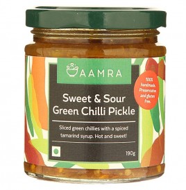 Aamra Sweet & Sour Green Chilli Pickle  Glass Jar  190 grams